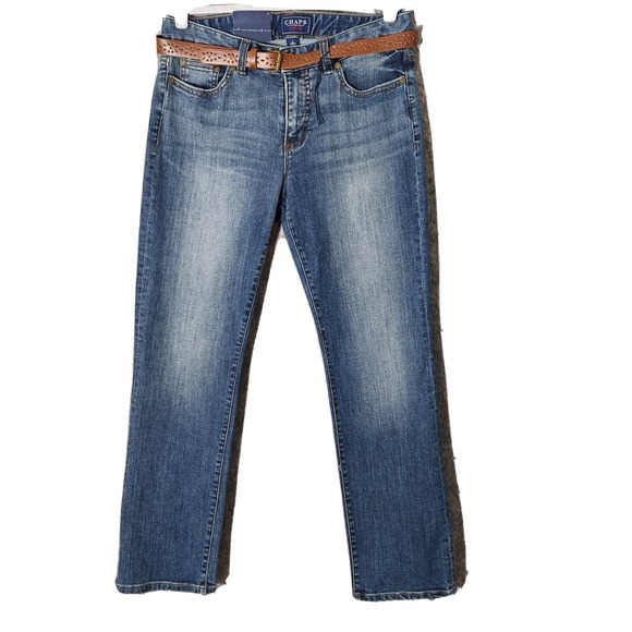 Chaps Women Jeans 4 Madden Straight Short Length Slimming Fit Wash Belted Casual - Picture 1 of 11